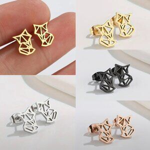 Full Body Fox Face Stainless Steel Stud Earrings #1486